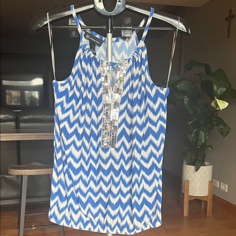 INC International Concepts Blue and White Zigzag Top